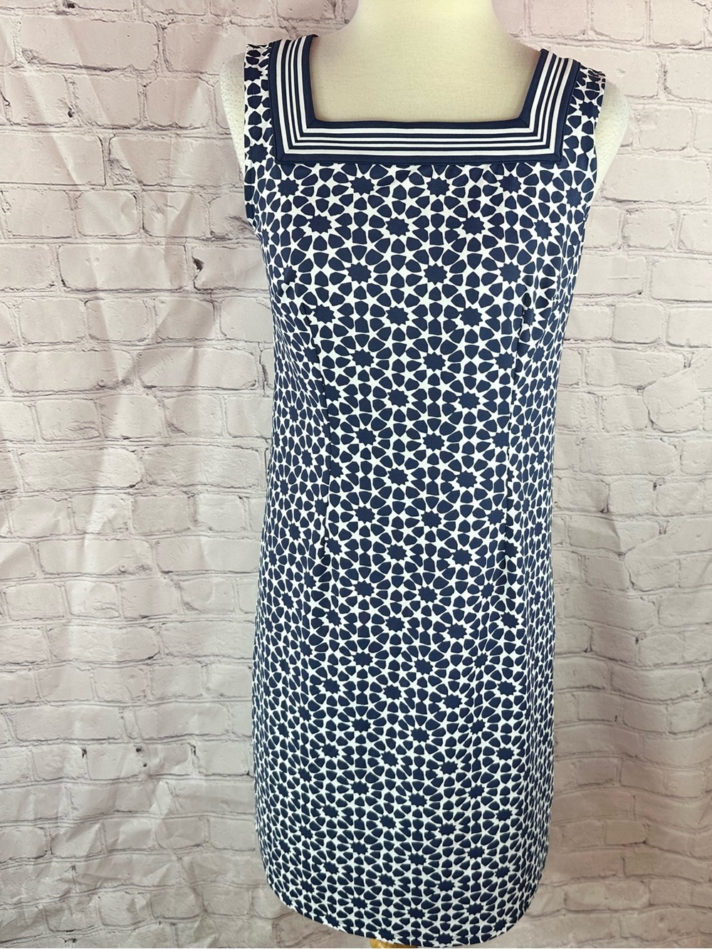 NWT Talbots petite Navy geometric floral Square-Neck Shift Dress Sp office chic